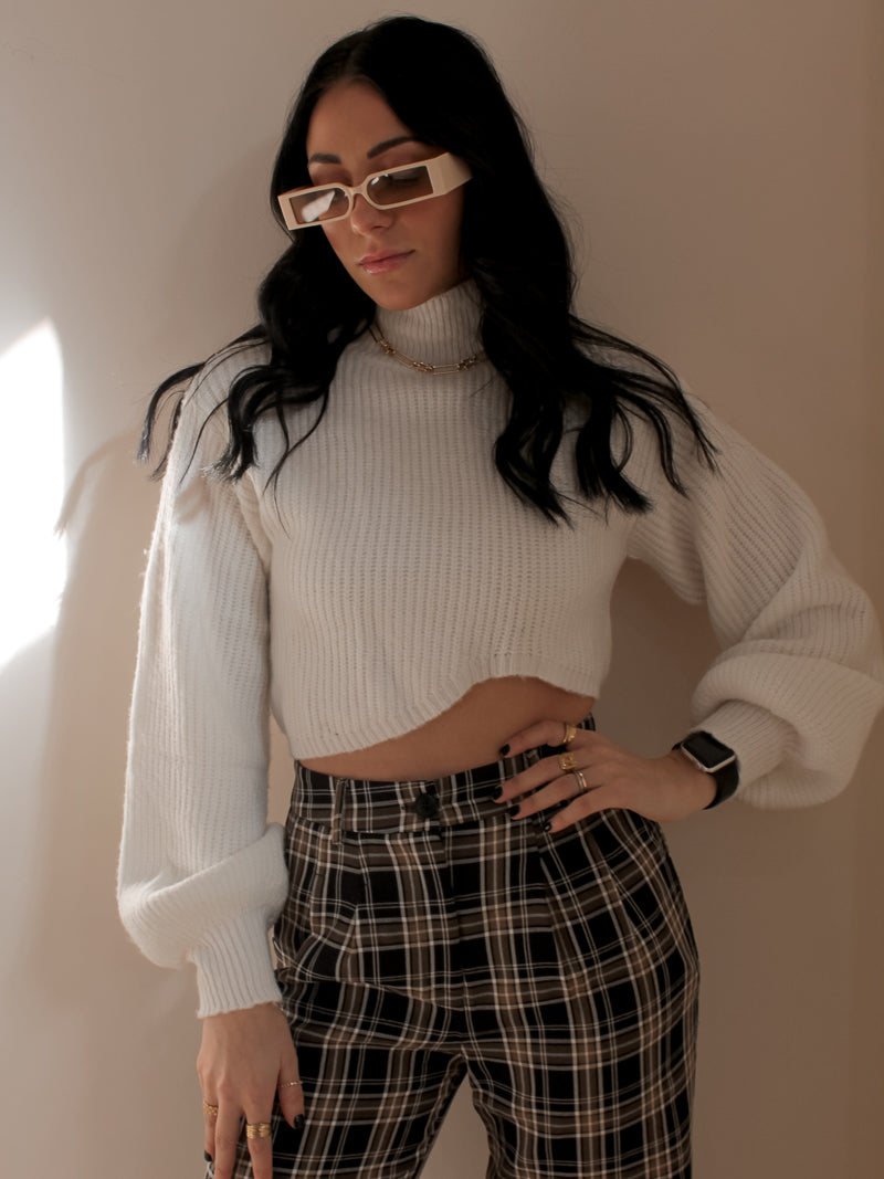 Cropped Sweater with Mock Necklince