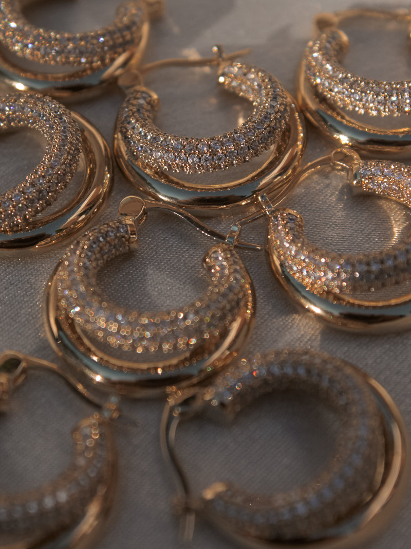 Gold Hoop Earrings with Pave Details