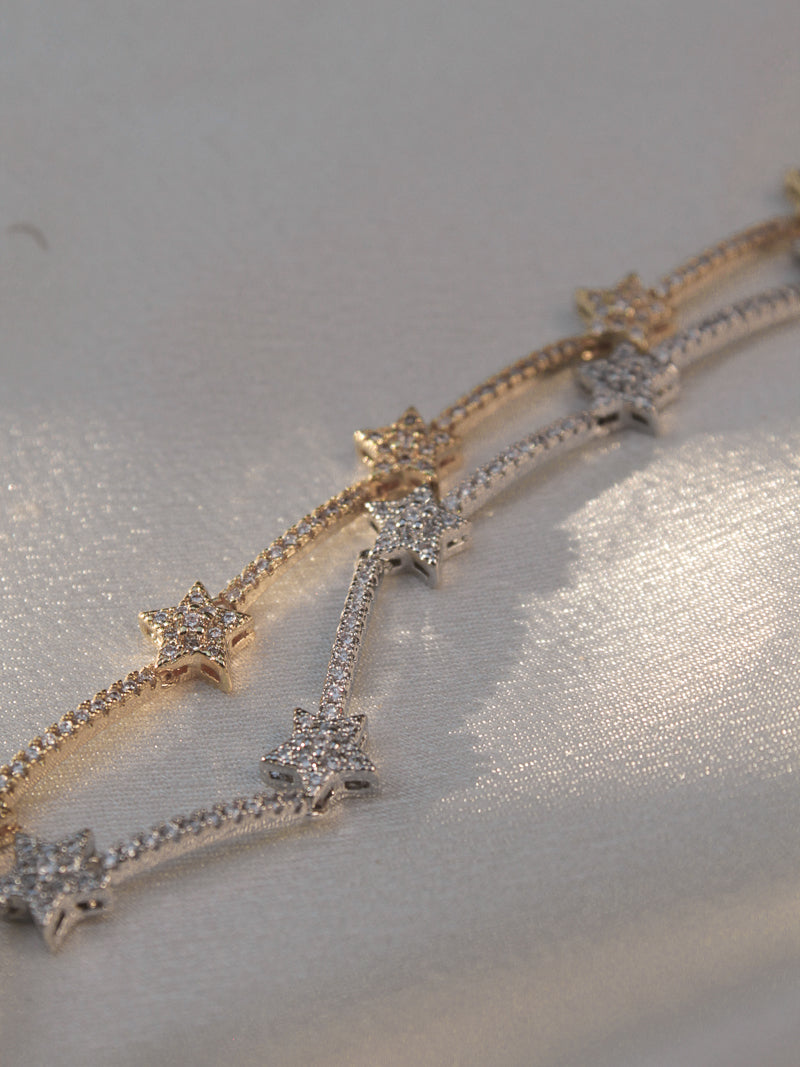 Pave Star Bracelets in Gold and Silver 