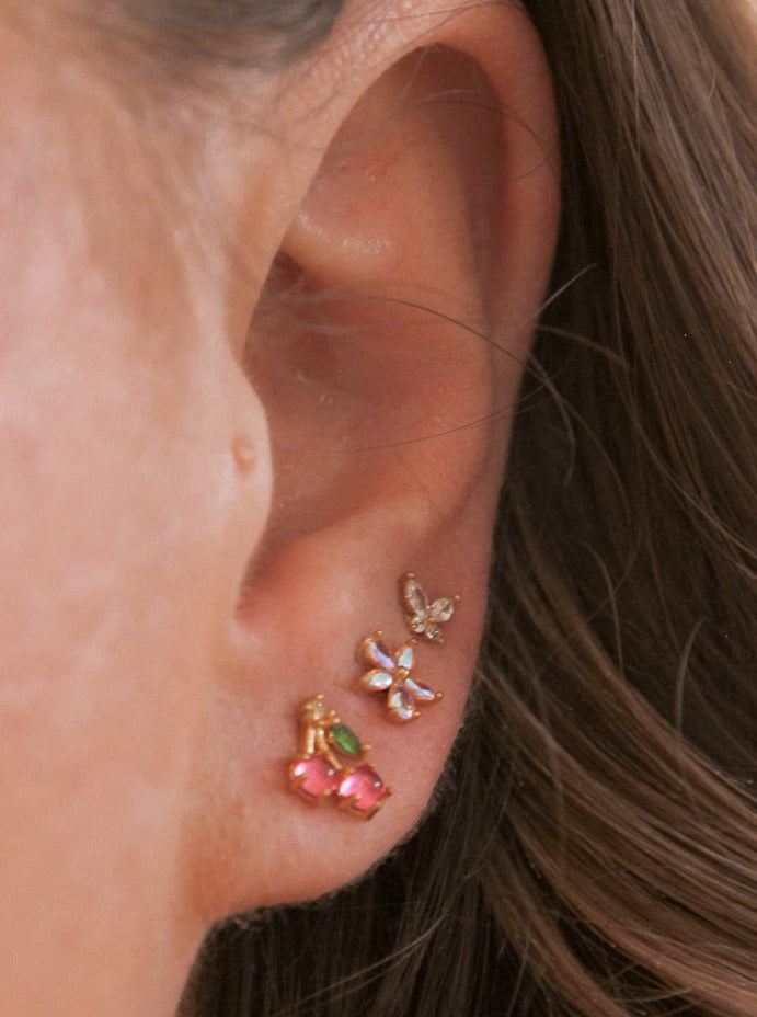 Tiny Stud Earrings from Girls Crew / Cherry Studs, Gardenia Studs, Mari Butterfly Studs