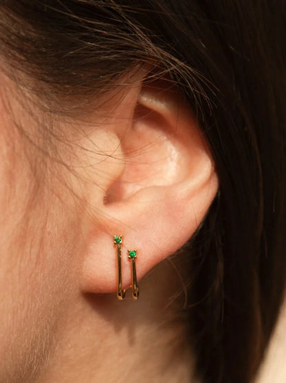 Gold Emerald Double Stud Earring