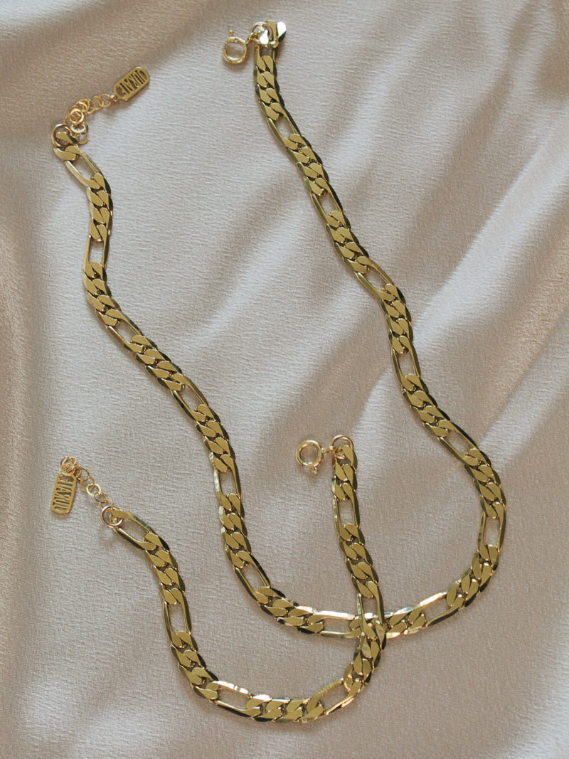 Gold Figaro Chain and Bracelet 