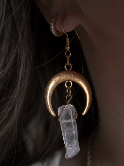 Boho Crescent Moon and Crystal Earring