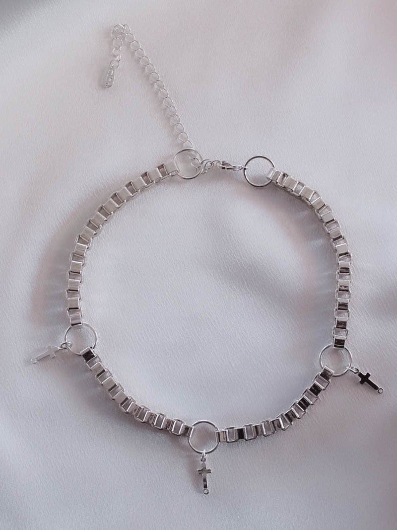 Silver Necklace with Cross Charm Details