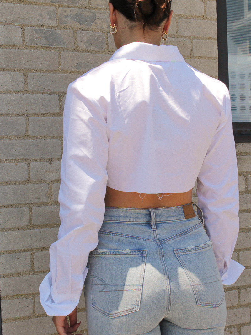 White Button Up Crop Top 